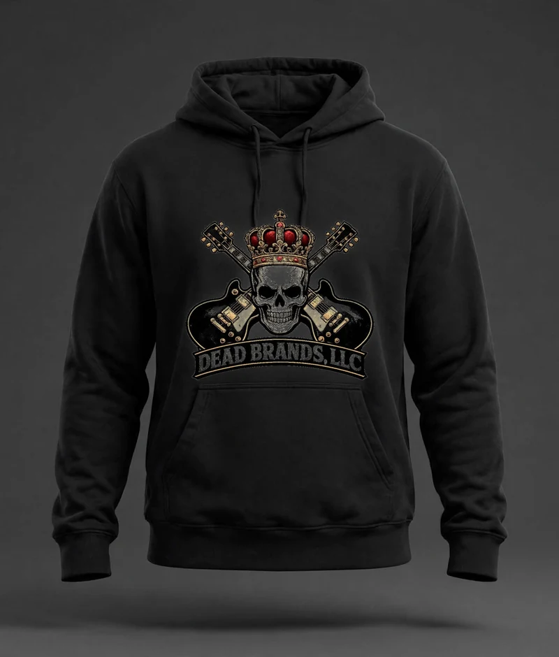 Dead Brands black hoodie — black pullover hoodie with the official Dead Brands crowned skull logo