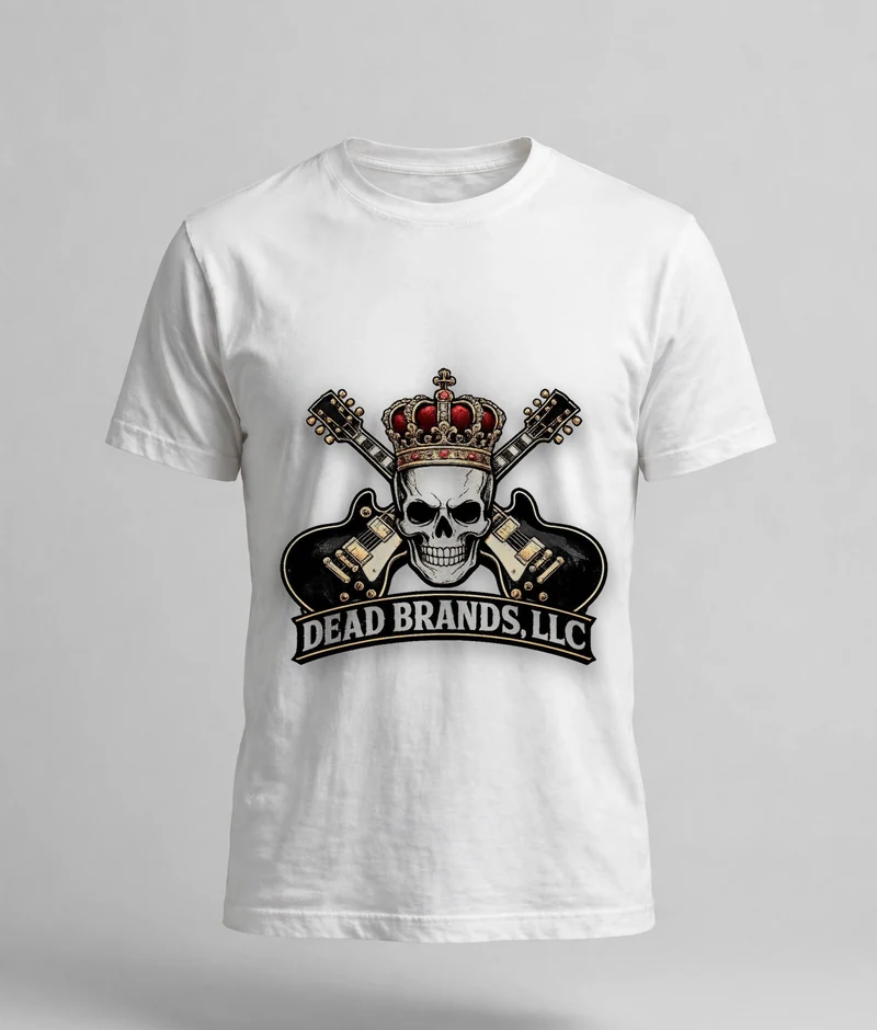 Dead Brands white tee — white crew-neck shirt with the official Dead Brands crowned skull logo