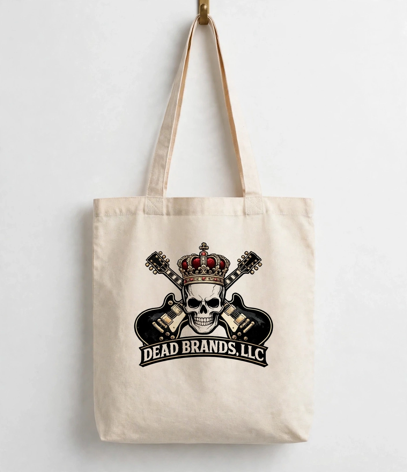 Dead Brands tote bag — natural canvas tote with the official Dead Brands crowned skull logo