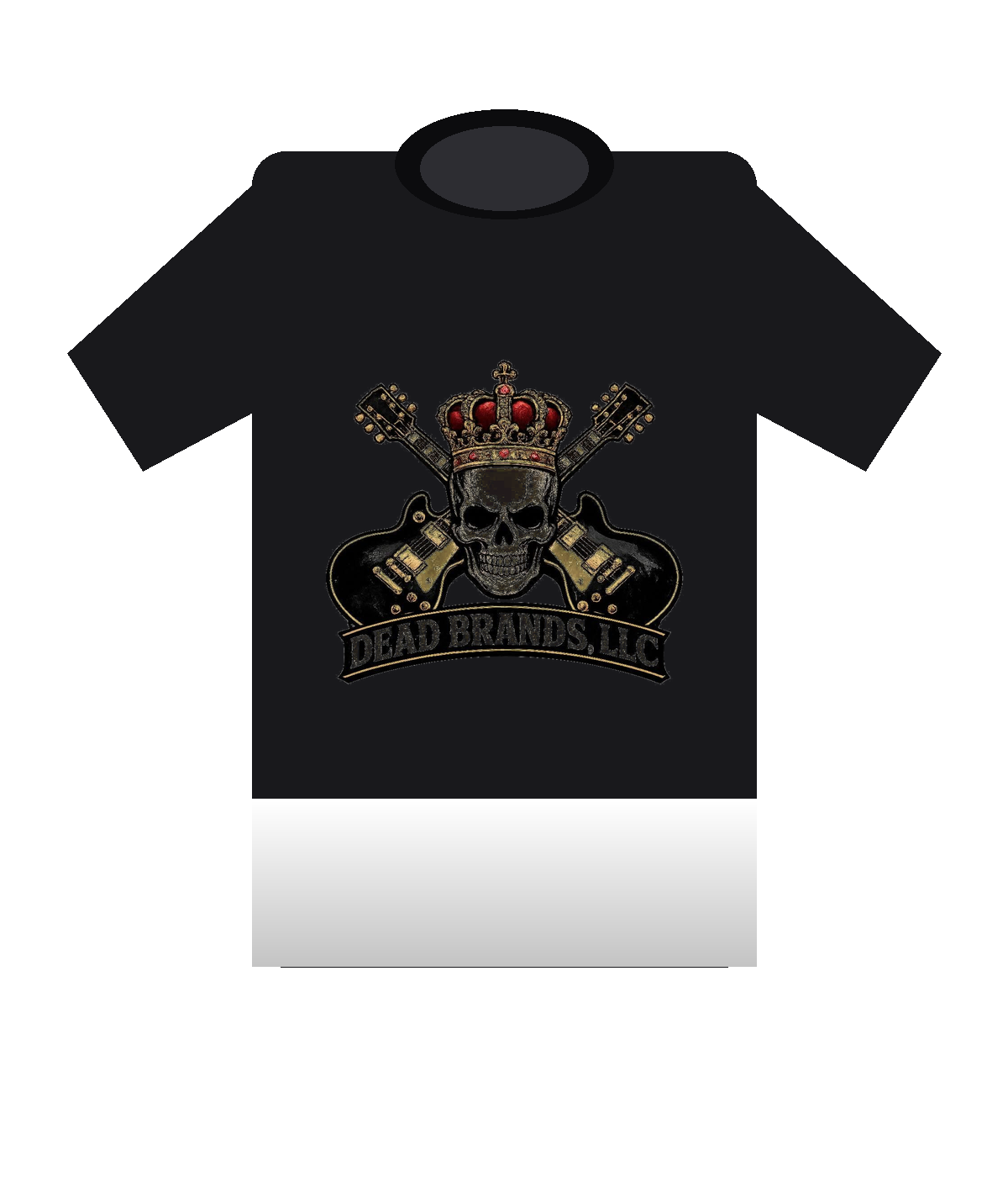 Dead Brands logo tee — black shirt with the crowned skull logo