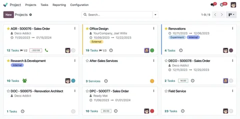 Odoo Project Kanban board with tasks by stage