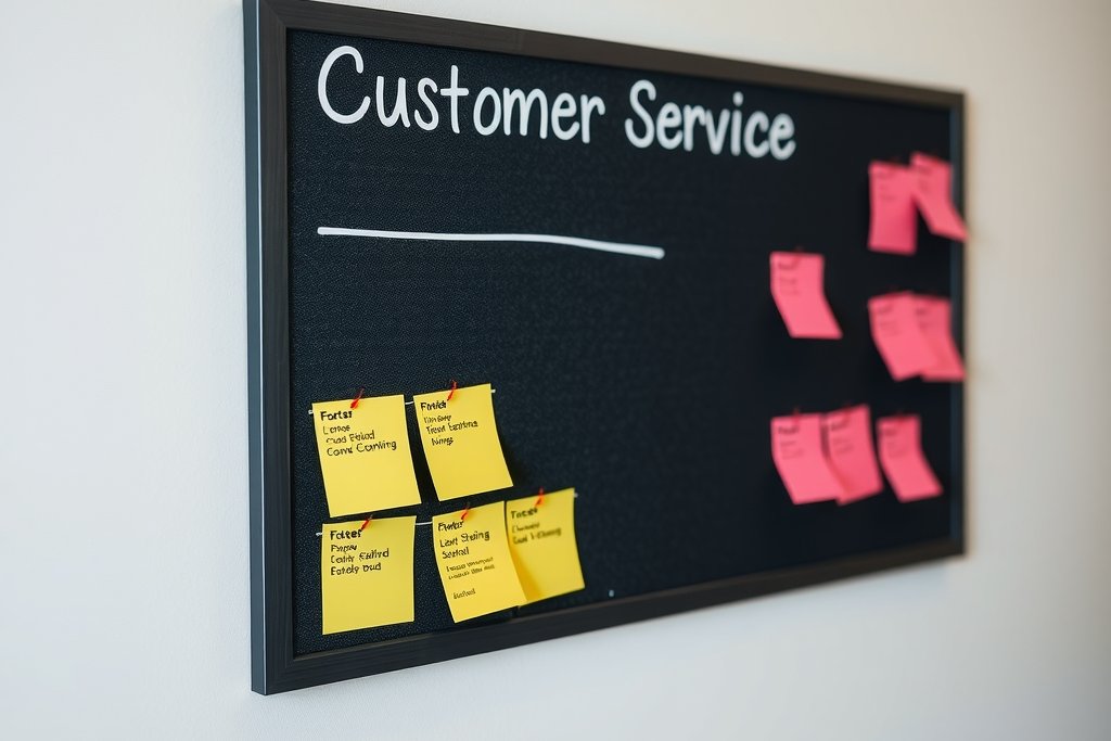 Customer service ticket board with colored cards on a wall