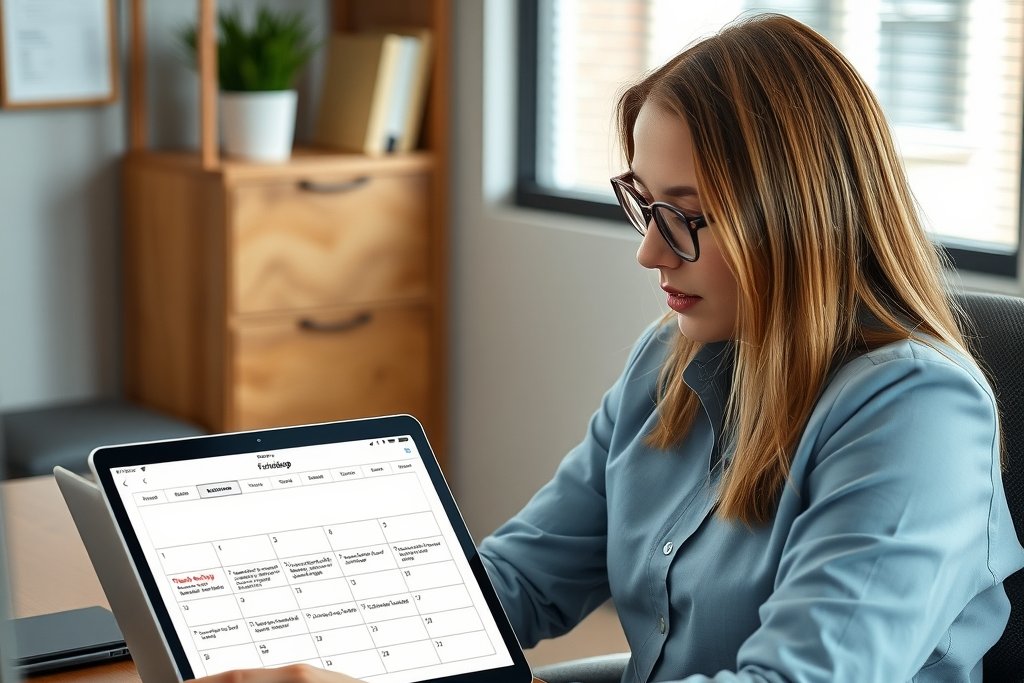 Salesperson reviewing quote follow-ups on a laptop calendar