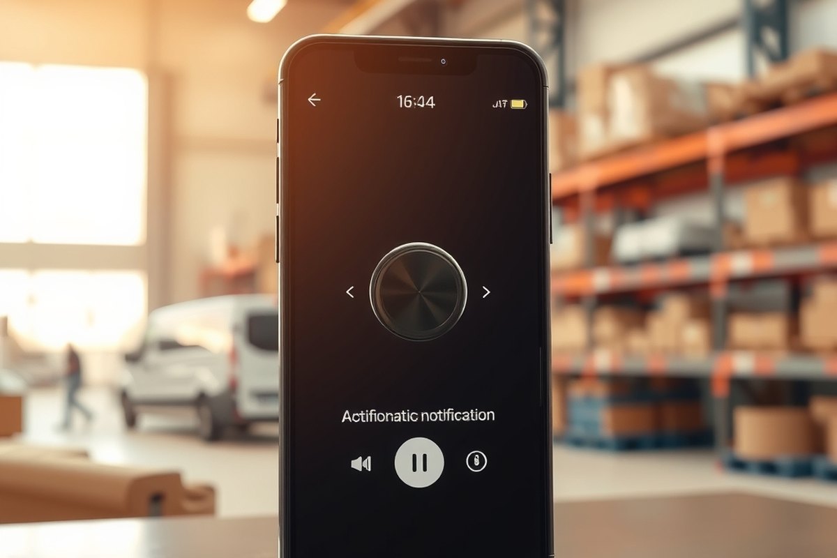 Smartphone with a notification bell on a warehouse desk